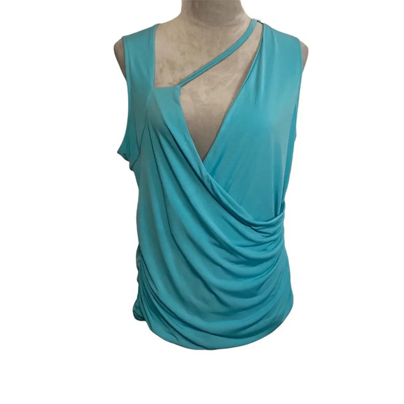 VENUS Tops - Venus top womens SZ XL sexy ruched deep v-neck vibrant turquoise pullover NWOT